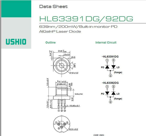 OEM Diode HL63392DG Ushio - 200mW - 639nm - not isolated